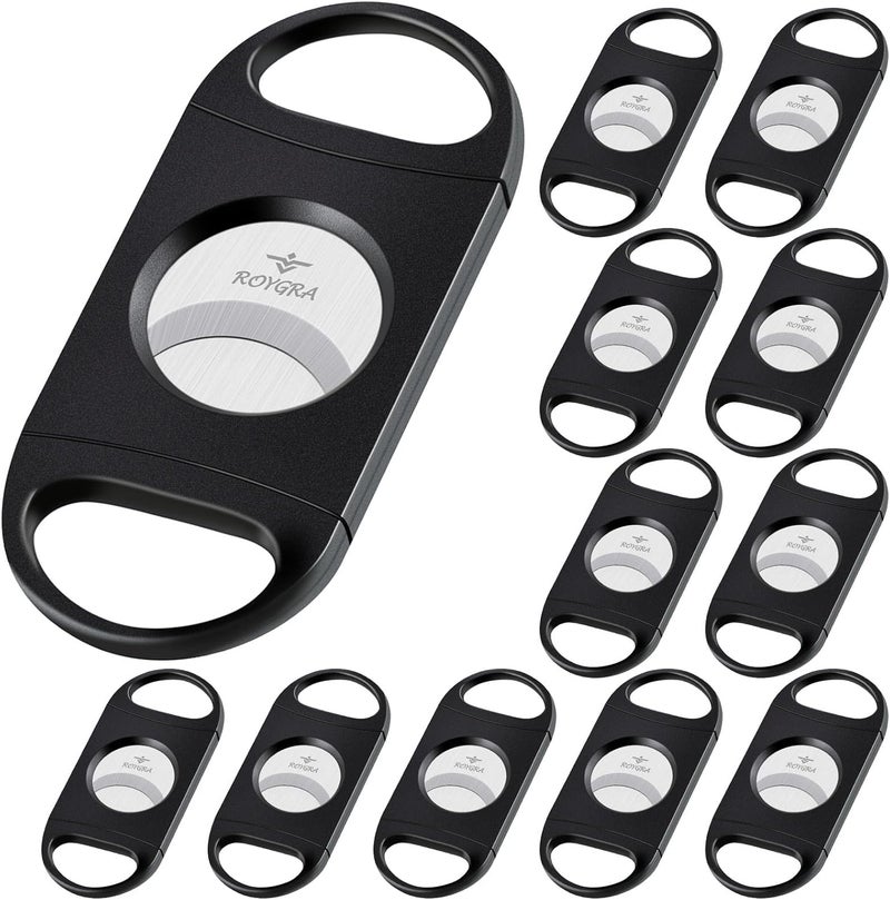 roygra Cigar Cutter Set (12 Pack), Enlarged 65 Ring Fit Almost Cigars, Guillotine Double Blade, Cigar Accessories for Men, Plastic Smoking Accessories Tool, Portable Sharp Clean Cut - Black - Image 1
